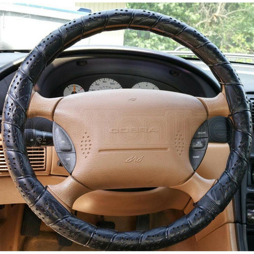 Steering Wheel Cover Deluxe Lace Up Car Van Soft Leather Look Large 39-41cm UKB4C  - Dynamic Drive