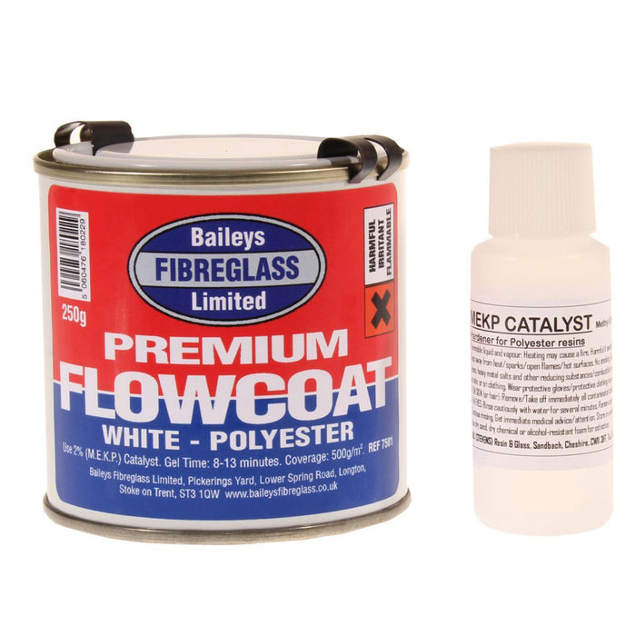 Baileys Fibreglass Flowcoat / Topcoat Brilliant White 250g for Glossy Finish