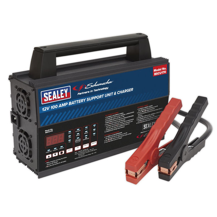 Sealey 12V Battery Support Unit & Charger 100A BSCU170 Sealey  - Dynamic Drive