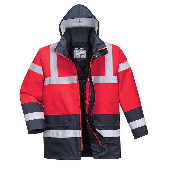 Portwest Hi-Vis Contrast Traffic Jacket - Red/Navy - Large