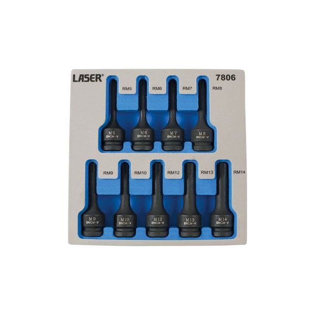 Laser Impact Ribe Socket Bit Set 1/2"D 9pc 7806 Laser Tools  - Dynamic Drive