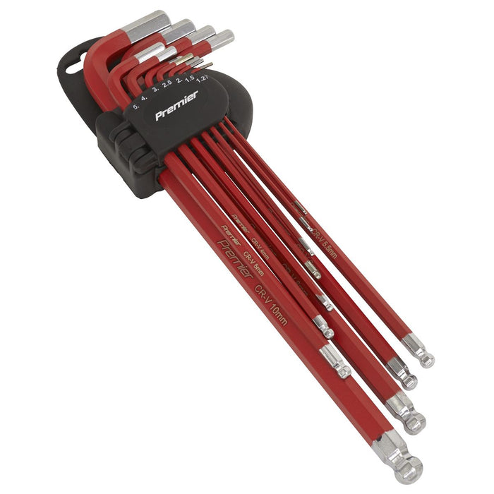 Sealey 11pc Ball Point Hex Key Set Metric Anti-Slip Extra Long Allen 1.27-10mm Sealey  - Dynamic Drive