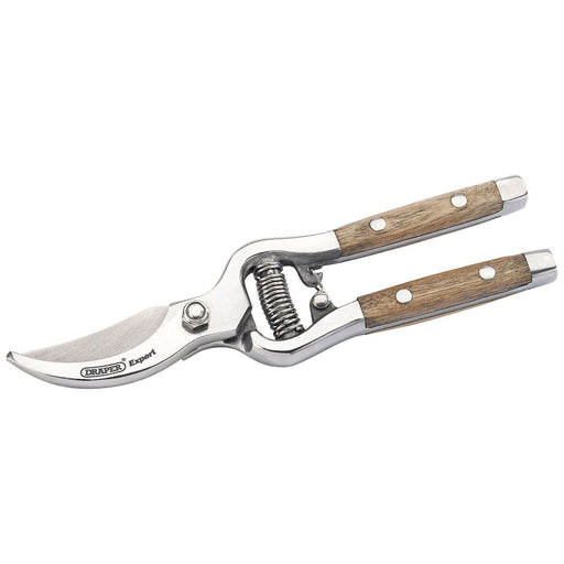 Draper Expert Stainless Steel Bypass Secateurs With Wooden Ash Handles 210mm Draper  - Dynamic Drive