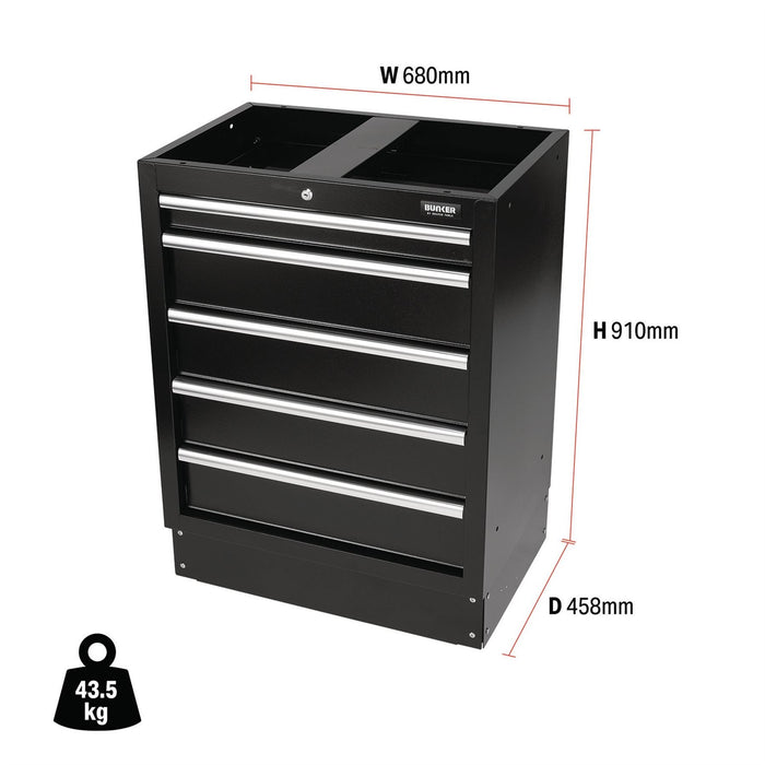 Draper BUNKER Modular Floor Cabinet, 5 Drawer, 680mm 31387 Draper  - Dynamic Drive