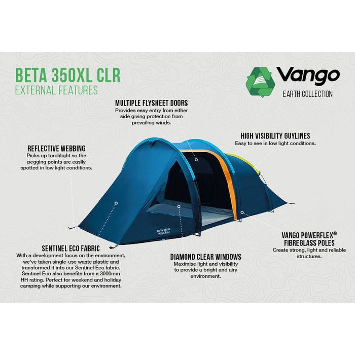 Vango Beta 350XL CLR 3 Person Tunnel Tent - Moroccan Blue Vango  - Dynamic Drive