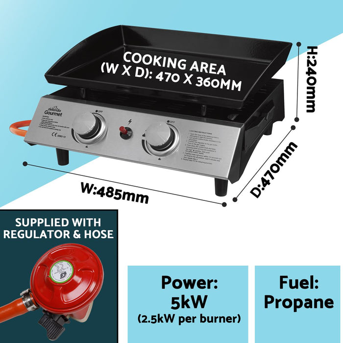 Dellonda 2 Burner 5kW Portable Gas Plancha - Stainless Steel Dellonda  - Dynamic Drive