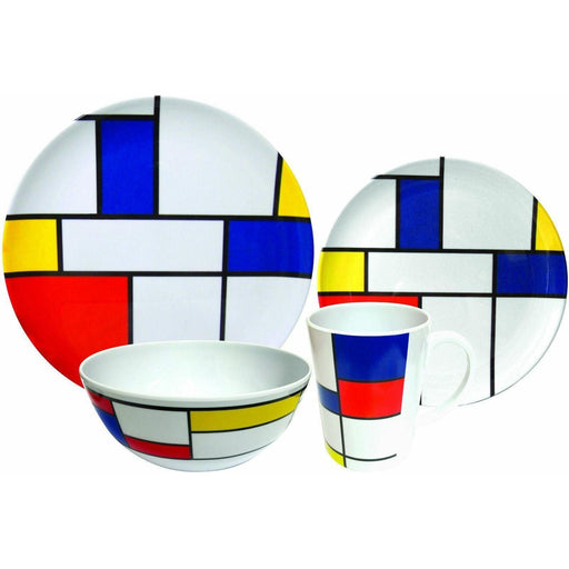 Camping Caravan Picnic Fishing Travel Melamine 16pc Dining Dinner Set - De Stijl - UK Camping And Leisure