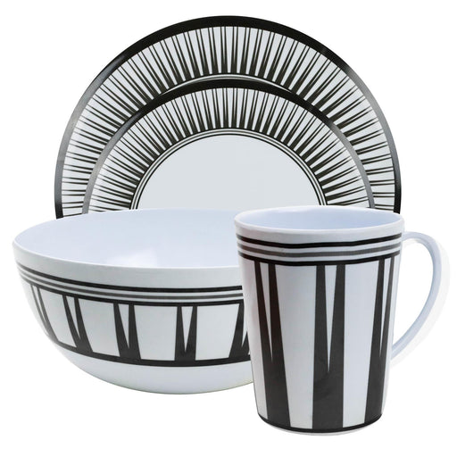 Camping Caravan Picnic Fishing Travel Melamine 16pc Dining Dinner Set - Stripe 7 - UK Camping And Leisure