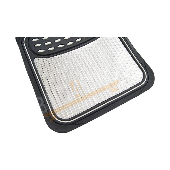 Shiney Silver Metallic Checker Style Car Heavy Duty Black Rubber Set of 4 Mats Set