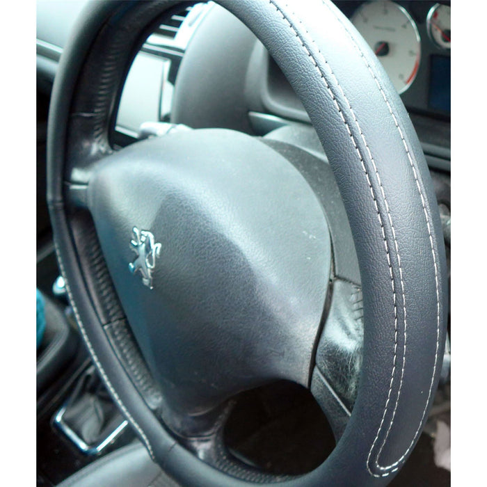 Black Steering Wheel Cover Soft Grip Leather Look for 308 07-On UKB4C  - Dynamic Drive