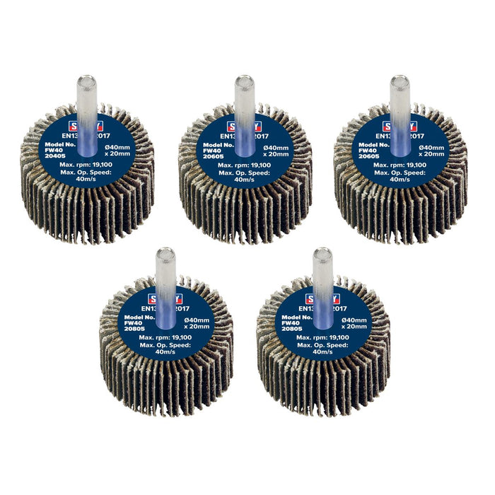 Sealey 40 x 20mm Abrasive Flap Wheel on 6mm Shaft Assorted Grit - Pack of 5 Sealey  - Dynamic Drive