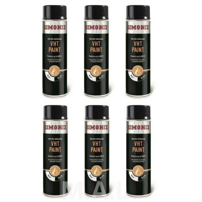 6 x Very High Temperature VHT Matt Black Simoniz Aerosol Car Spray Paint 500ml UKB4C  - Dynamic Drive