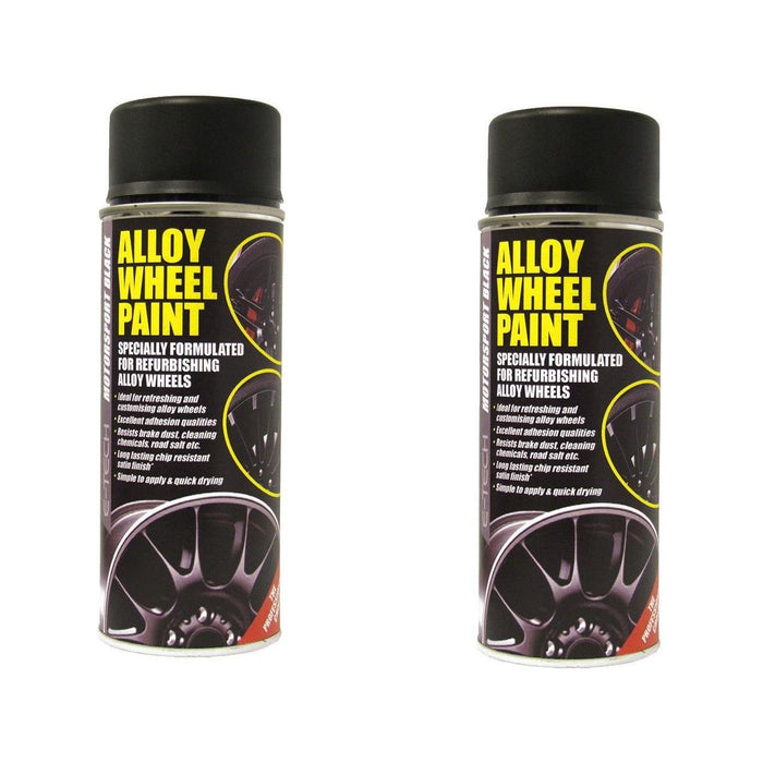 2x E-Tech Car Alloy Wheel Paint MOTORSPORT BLACK Satin Can Chip Resistant 400ml