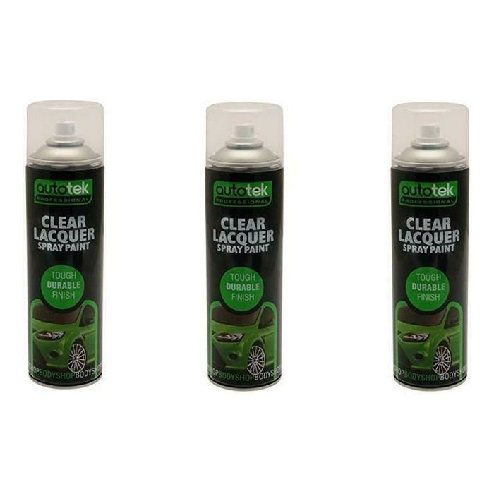 3x AUTOTEK Clear Lacquer 500ML Spray Paint GLOSS HIGH COVERAGE CLEAR LACQUER