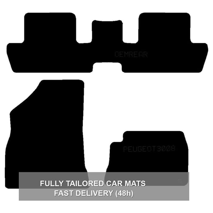 Fully Tailored Black Rubber Car Mats for Peugeot 3008 2008-2016 MK1 Set of 3 UKB4C  - Dynamic Drive