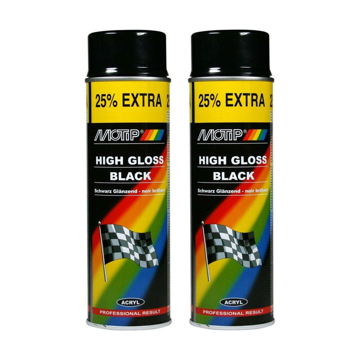 2 x Motip Gloss Black Car Spray Paint Lacquer Metal Wood Plastic Strong 500ml Motip  - Dynamic Drive