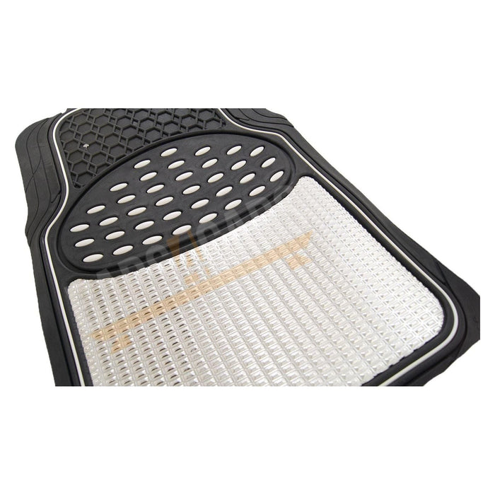 Shiney Silver Metallic Checker Style Car Heavy Duty Black Rubber Set of 4 Mats Set