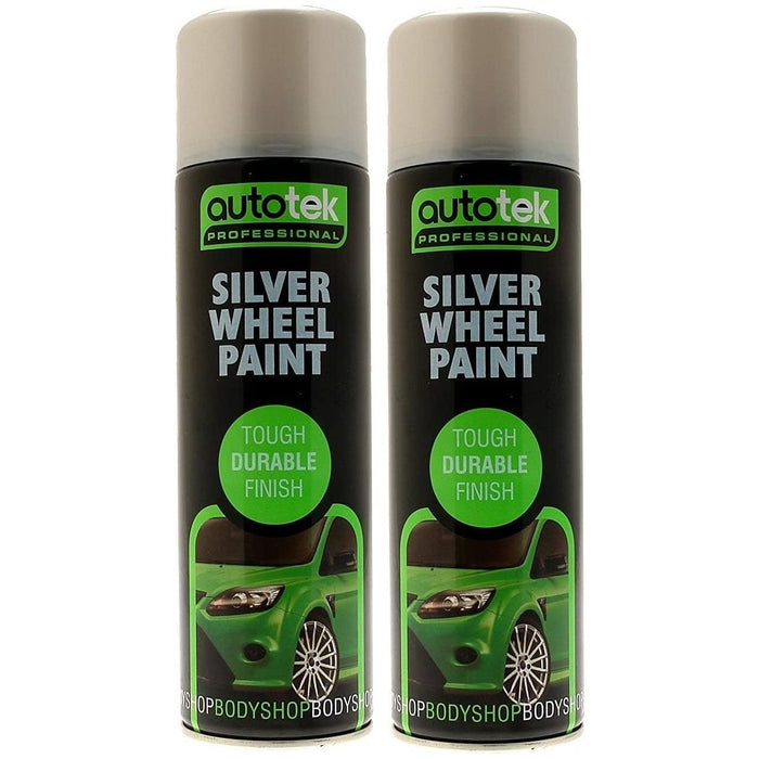 2x AUTOTEK SILVER Wheel Paint 500ml Spray Paint High Coverage