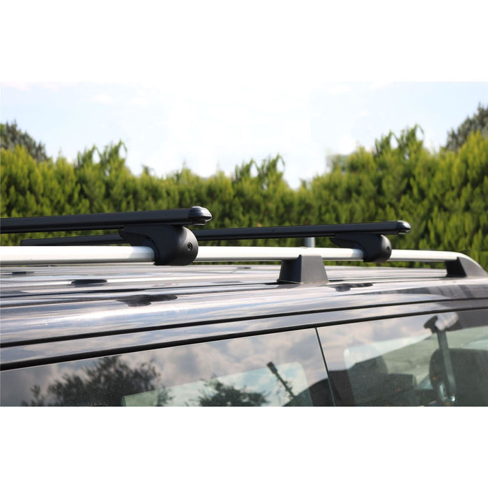 Roof Bars Rack Aluminium Black fits Vauxhall Karl Rocks 2017- For Raised Rails Omtec  - Dynamic Drive