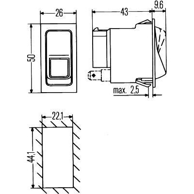 Hella Switch Flip Switch Control II+I-0 Number of connectors: 8 6RH 004 570-187 Hella  - Dynamic Drive