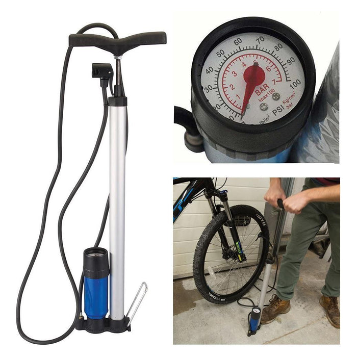 Bicycle Track Tyre Pump Presta Schrader With Pressure Gauge - Lifetime Guarantee