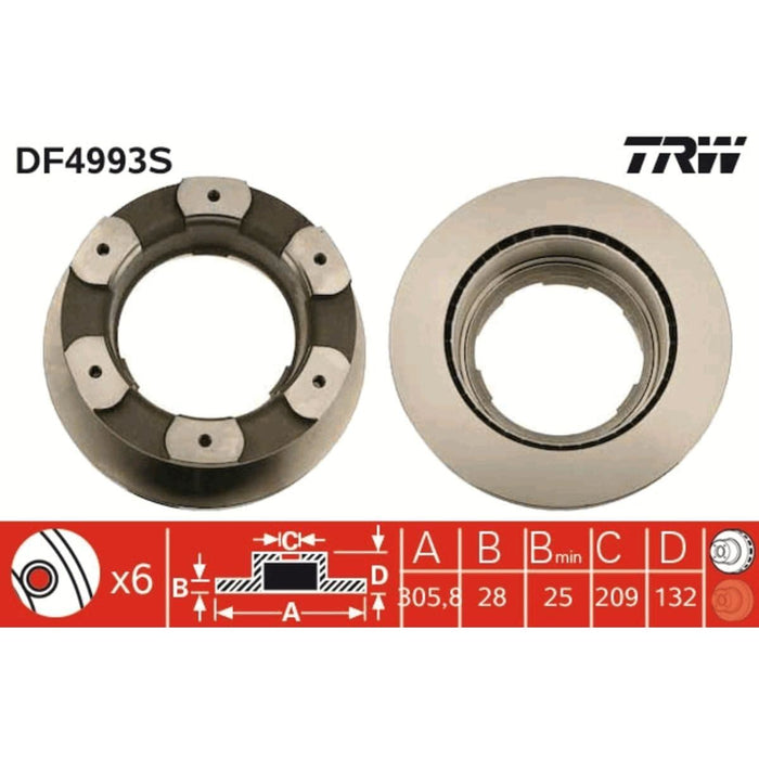 Genuine TRW Brake Disc (Single) DF4993S TRW  - Dynamic Drive