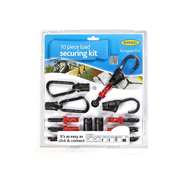 Ring RLS10 Bungee Clic 10 Piece Set - Adjustable Load Securing Bungee Set with I