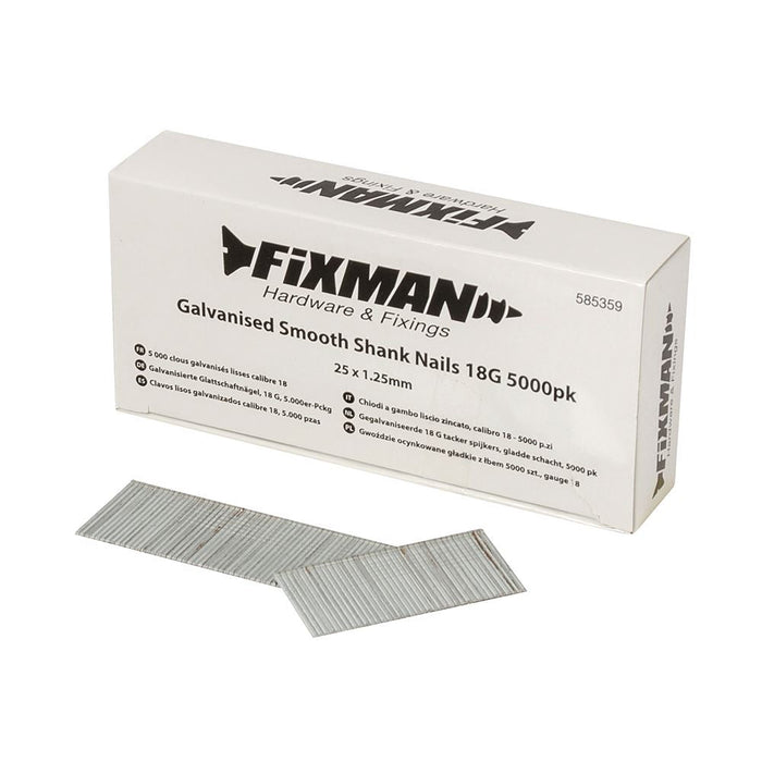 Fixman Galvanised Smooth Shank Nails 18G 5000pk 25 x 1.25mm