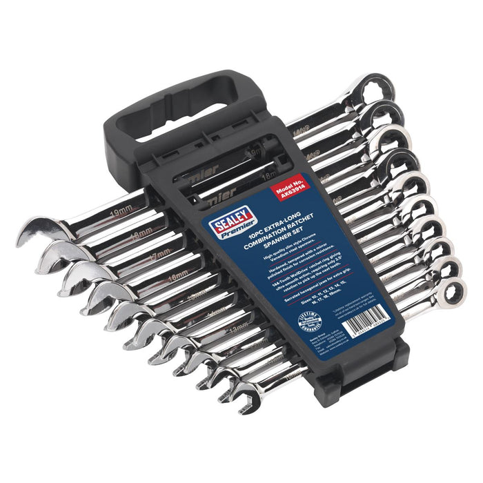 Sealey Combination Ratchet Spanner Set 10pc Extra-Long Metric AK63914 Sealey  - Dynamic Drive