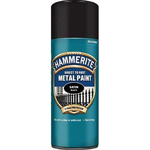 2X 400ml  Hammerite SATIN BLACK Direct to Rust Metal Spray Paint Aerosol 400ml Hammerite  - Dynamic Drive