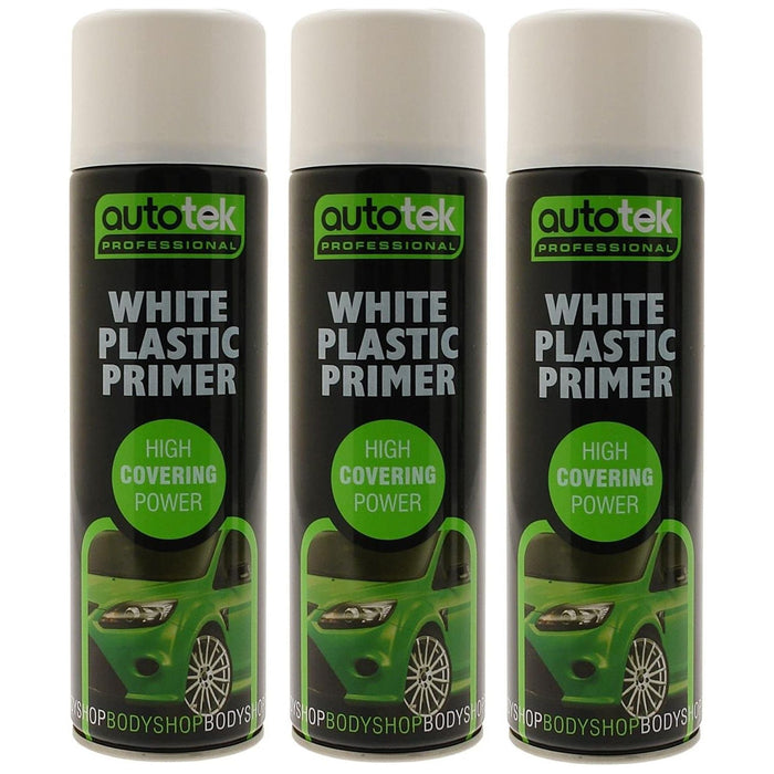 3X Autotek Aerosol Spray Primer White 500Ml High Coverage Plastic Primer