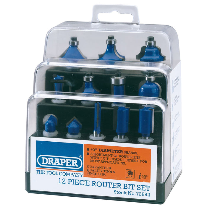 Draper TCT Router Bit Set, 1/4" (12 Piece) 72892 Draper  - Dynamic Drive