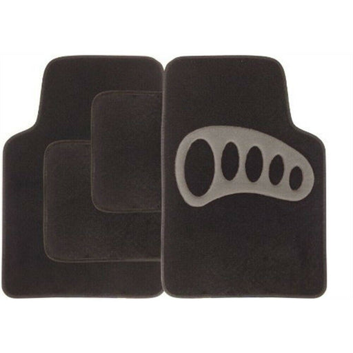 Car Black Carpet Floor Mats Grey Heel Pad Universal Fit Town Parts  - Dynamic Drive