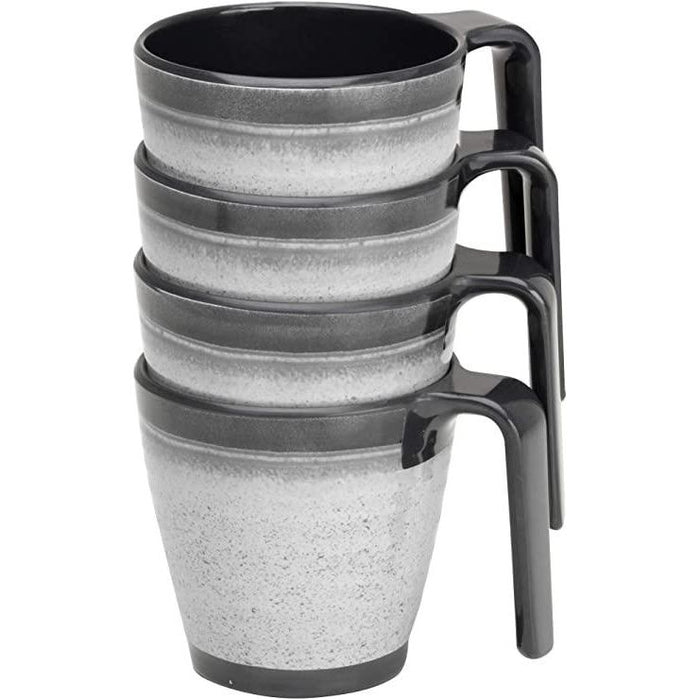 Granite 4x Stacked Mug Set Grey Flamefield Melamine Ideal Camping Picnic Caravan