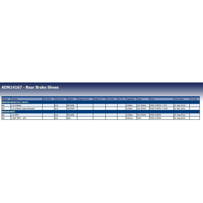 Genuine Blue Print Brake Shoes (Rear) (R90) fits Nissan 440609415R Blue Print  - Dynamic Drive