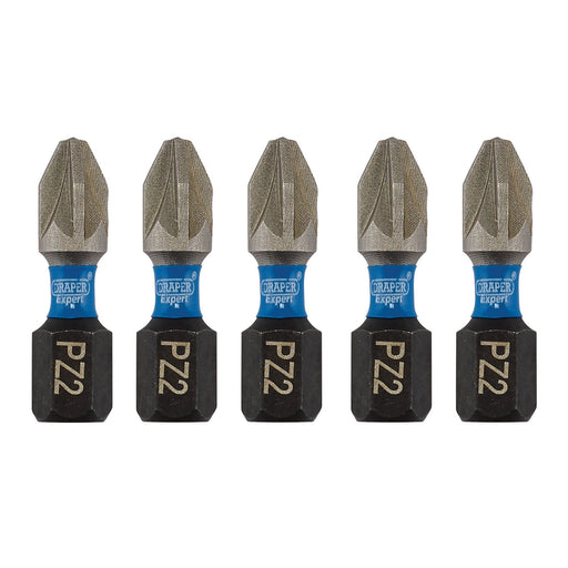 Draper Expert PZ-Type Impact Screwdriver Bits, No.2 x 25mm, 1/4" Hex (Pack of 5) Draper  - Dynamic Drive