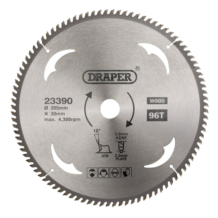 Draper TCT Circular Saw Blade for Wood, 305 x 30mm, 96T 23390 Draper  - Dynamic Drive