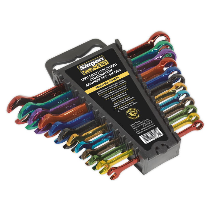 Sealey Combination Spanner Set 12pc Multi-Coloured Metric S01074 Sealey  - Dynamic Drive