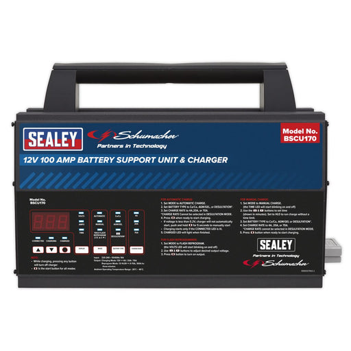 Sealey 12V Battery Support Unit & Charger 100A BSCU170 Sealey  - Dynamic Drive