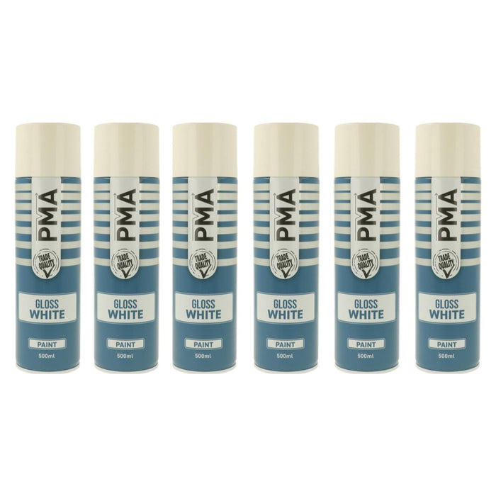 6x AUTOTEK Professional Gloss White 500ml Spray Paint High Coverage