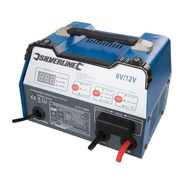 Silverline Automatic Battery Starter Charger 12A 6/12V 8-180Ah Capacity Silverline  - Dynamic Drive