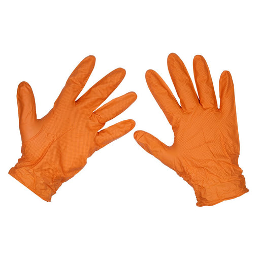 Sealey Orange Diamond Grip Extra-Thick Nitrile Powder- Free Gloves Large Pack of Sealey  - Dynamic Drive