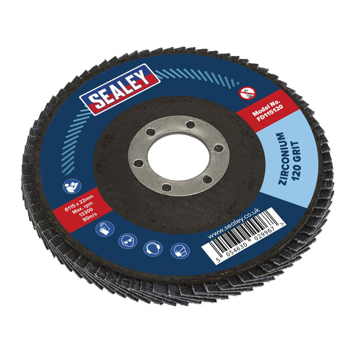 Sealey 115mm Zirconium Flap Discs 120Grit 22mm Bore - Pack of 10 FD11512010 Sealey  - Dynamic Drive