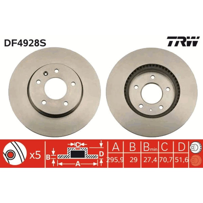 Genuine TRW Brake Disc (Single) DF4928S TRW  - Dynamic Drive