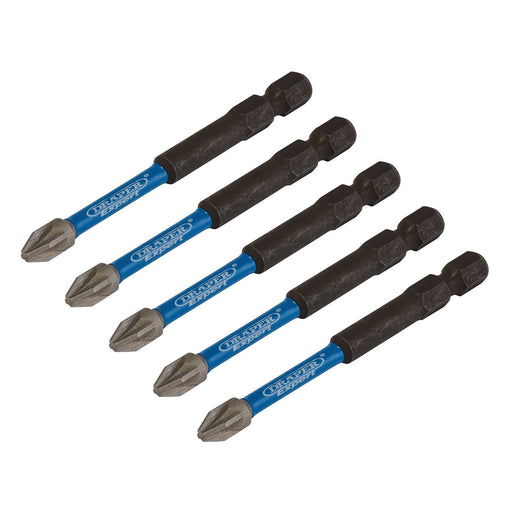 Draper Expert PZ-Type Impact Screwdriver Bits, No.2 x 75mm, 1/4" Hex (Pack of 5) Draper  - Dynamic Drive