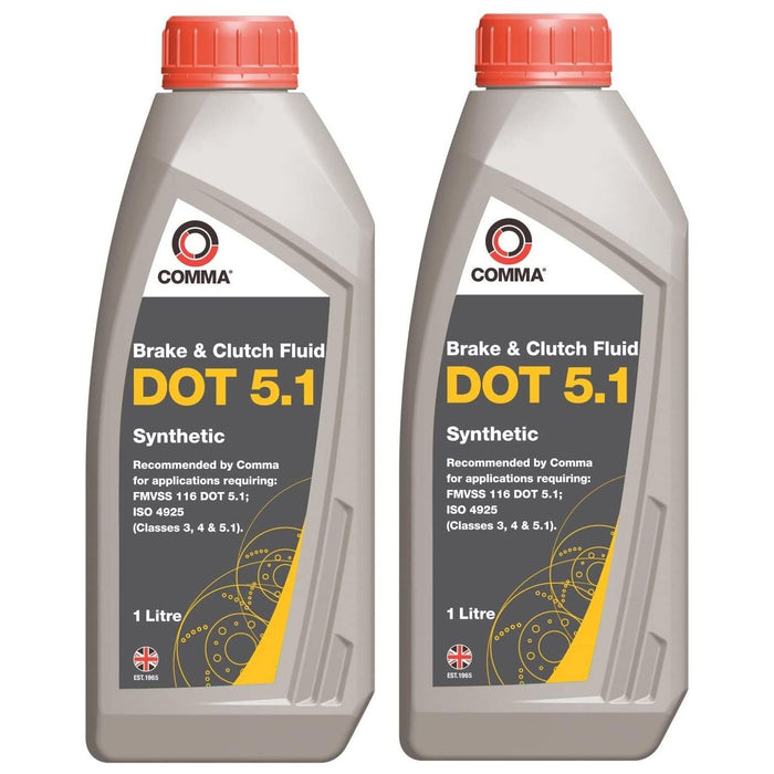 2x Comma Brake & Clutch Fluid Dot 5.1 Synthetic - BF51L - 1 Litre Comma  - Dynamic Drive