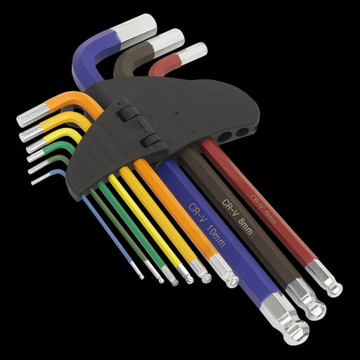 Sealey Ball-End Hex Key Set 9pc Colour-Coded Long Metric AK7190 Sealey  - Dynamic Drive