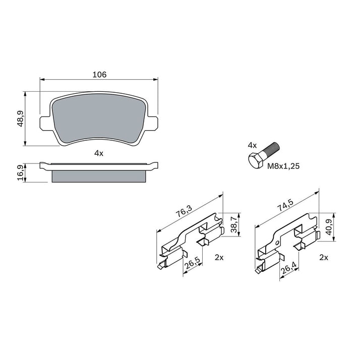 Bosch Brake Pad Set Bp1149 fits Land Rover Evoque Range Rover  SD4 - 2.2 - 11-19