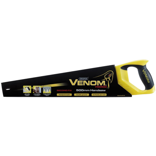 Draper Venom Second Fix Double Ground Handsaw, 500mm, 11tpi/12ppi Draper  - Dynamic Drive