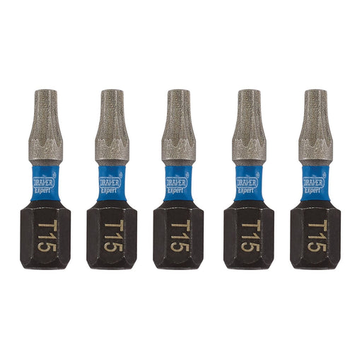 Draper Expert TX-STAR Impact Screwdriver Bits, T15 x 25mm, 1/4" Hex (Pack of 5) Draper  - Dynamic Drive